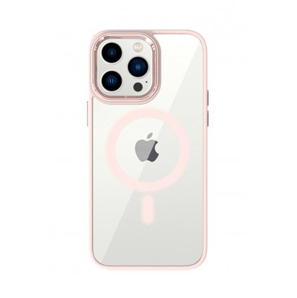 Zadný pevný kryt Magnetic na iPhone 14 Pro s ružovým rámčekom