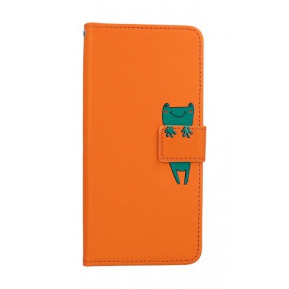 Flipové puzdro na Xiaomi Redmi Note 12 5G oranžové so žabkou