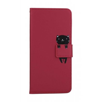 Flipové puzdro na Xiaomi Redmi Note 12 5G vínové s mačičkou