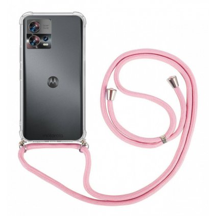 Zadný kryt na Motorola Edge 30 Fusion s ružovou šnúrkou priehľadný