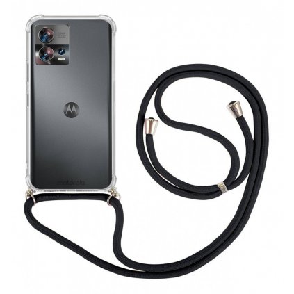 Zadný kryt na Motorola Edge 30 Fusion s čiernou šnúrkou priehľadný
