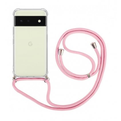 Zadný kryt na Google Pixel 6a 5G s ružovou šnúrkou priehľadný
