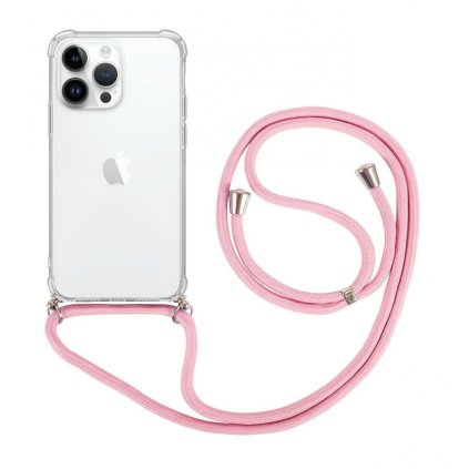 Zadný kryt na iPhone 15 Pro Max s ružovou šnúrkou priehľadný