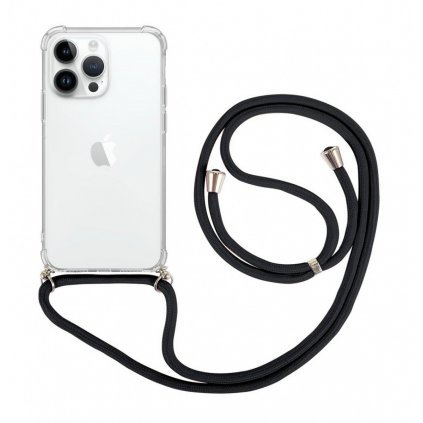 Zadný kryt na iPhone 15 Pro Max s čiernou šnúrkou priehľadný