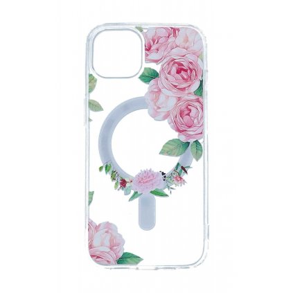Zadný kryt Flower na iPhone 14 MagSafe s ružovými kvetmi