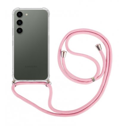 Zadný kryt na Samsung S23 s ružovou šnúrkou priehľadný
