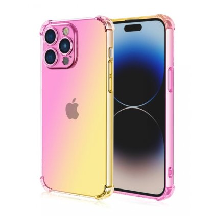 Zadný kryt na iPhone 14 Pro Shock dúhový ružovo-žltý