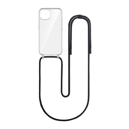 Zadný kryt Simple na iPhone 15 Plus s čiernou šnúrkou priehľadný