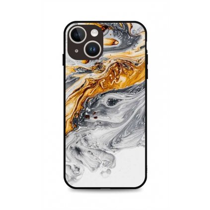 Zadný pevný kryt LUXURY pre iPhone 14 Marble šedo-zlatý