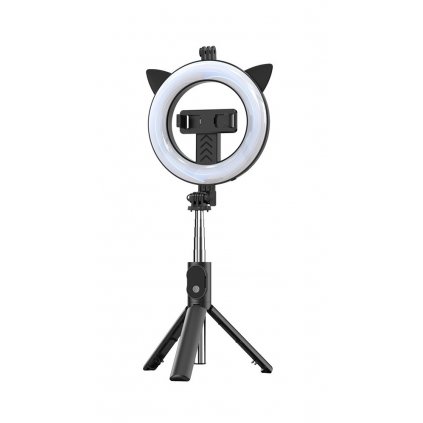 Bluetooth selfie tyč Ring Light P20D-4 s LED osvetlením čierna