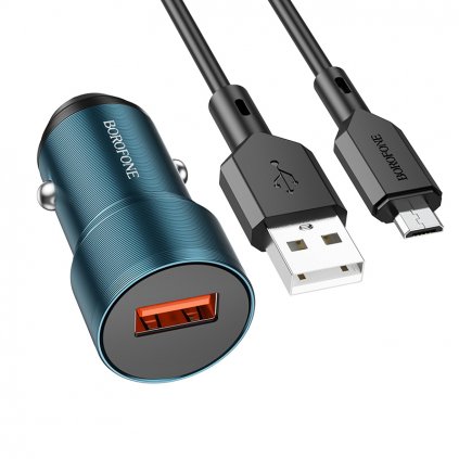 Borofone BZ19A rýchla nabíjačka do auta vrátane dátového kábla microUSB 18W modrá