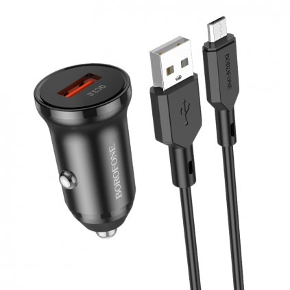 Borofone BZ18 rýchla nabíjačka do auta vrátane dátového kábla microUSB 18W čierna