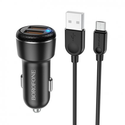 Borofone BZ17 rýchla nabíjačka do auta vrátane dátového kábla microUSB Dual 18W čierna