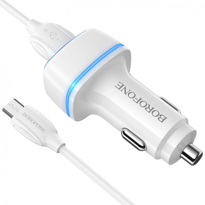 Nabíjačka do auta Borofone BZ14 Max vrátane dátového kábla microUSB Dual white