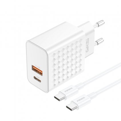 Foneng EU42 GaN rýchlonabíjačka - USB + typ C - 20W 3A s káblom typu C na typ C biela