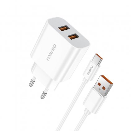 Foneng EU45 nabíjačka - 2xUSB - 2,4A s káblom USB Type-C 12W biela