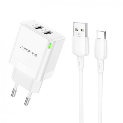 Nabíjačka Borofone BN15 s káblom USB-C Dual 2,1A biely