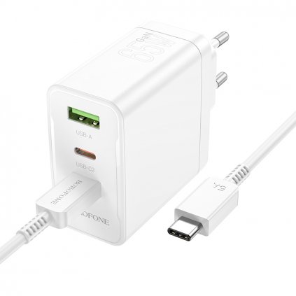 Borofone BN12 rýchlonabíjačka vrátane dátového kábla USB-C 65W biela