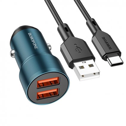 Nabíjačka do auta Borofone BZ19 vrátane USB-C 12W kábla modrá