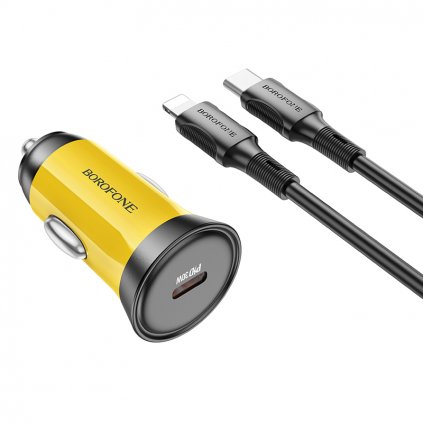 Rýchlonabíjačka do auta Borofone BZ26 vrátane dátového kábla Lightning 30W žltá