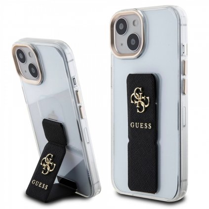 Zadný kryt Guess PU Grip Stand 4G Metal Logopro iPhone 15 Black