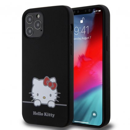 Zadný kryt Hello Kitty Liquid Silicone Daydreaming Logo pre iPhone 12/12 Pro Black