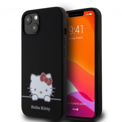 Zadný kryt Hello Kitty Liquid Silicone Daydreaming Logo pre iPhone 13 Black