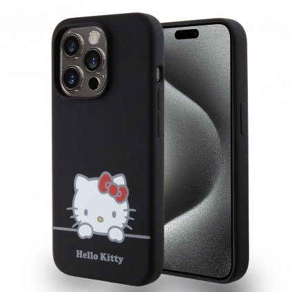 Zadný kryt Hello Kitty Liquid Silicone Daydreaming Logo pre iPhone 15 Pro Black