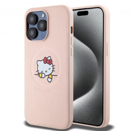 Zadný kryt Hello Kitty PU Kitty Asleep Logo MagSafe pre iPhone 15 Pro Max Pink
