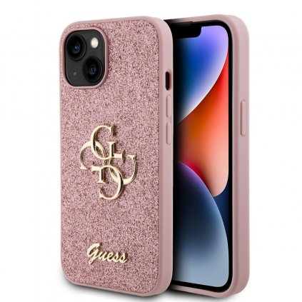 Zadný kryt Guess PU Fixed Glitter 4G Metal Logo pre iPhone 13 Pink