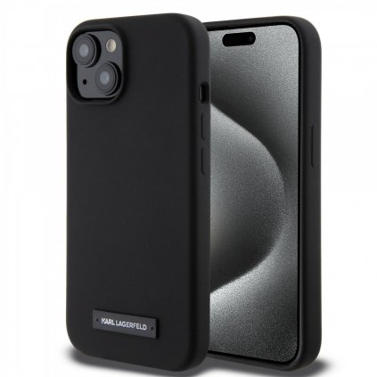 Zadný kryt Karl Lagerfeld Liquid Silicone Plaque MagSafe pre iPhone 15 Black
