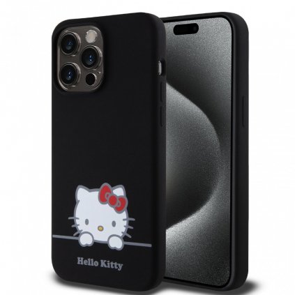 Zadný kryt Hello Kitty Liquid Silicone Daydreaming Logo pre iPhone 15 Pro Max Black