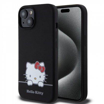 Zadný kryt Hello Kitty Liquid Silicone Daydreaming Logo pre iPhone 15 Black