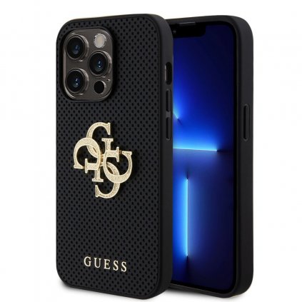 Zadný kryt Guess PU Perforated 4G Glitter Metal Logo pre iPhone 14 Pro Black