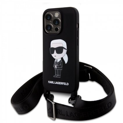 Zadný kryt Karl Lagerfeld Liquid Silicone Crossbody Ikonik pre iPhone 15 Pro Max Black