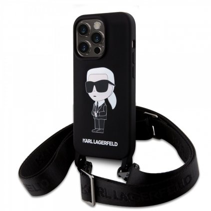 Zadný kryt Karl Lagerfeld Liquid Silicone Crossbody Ikonik pre iPhone 15 Pro Black