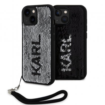 Zadný kryt Karl Lagerfeld Sequins Reversible pre iPhone 15 Black/Silver