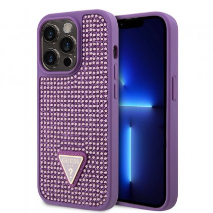 Zadný kryt Guess Rhinestones Triangle Metal Logo pre iPhone 15 Pro Purple