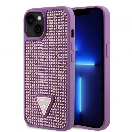 Zadný kryt Guess Rhinestones Triangle Metal Logo pre iPhone 15 Plus Purple