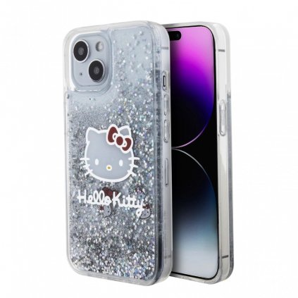 Zadný kryt Hello Kitty Liquid Glitter Electroplating Head Logo pre iPhone 15 Transparent