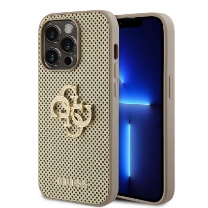 Zadný kryt Guess PU Perforated 4G Glitter Metal Logo pre iPhone 15 Pro Gold