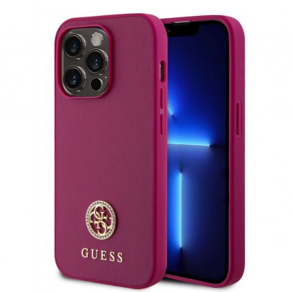 Zadný kryt Guess PU 4G Strass Metal Logo pre iPhone 15 Pro Pink