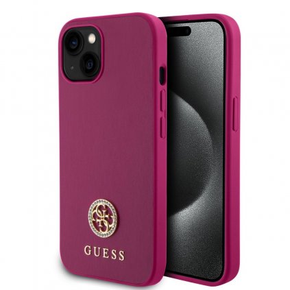 Zadný kryt Guess PU 4G Strass Metal Logo pre iPhone 15 Pink