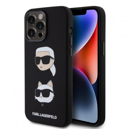 Zadný kryt Karl Lagerfeld Liquid Silicone Karl and Choupette Heads pre iPhone 15 Pro Max Black