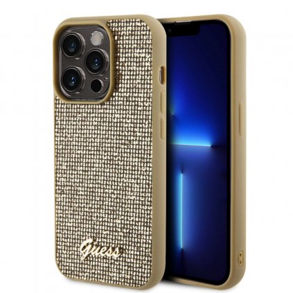 Zadný kryt Guess PU Square Mirror Script Logo pre iPhone 15 Pro Gold