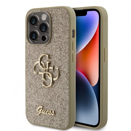 Zadný kryt Guess PU Fixed Glitter 4G Metal Logo pre iPhone 15 Pro Gold