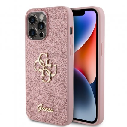 Zadný kryt Guess PU Fixed Glitter 4G Metal Logo pre iPhone 15 Pro Max Pink