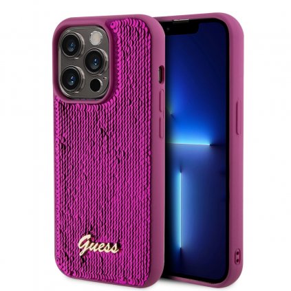 Zadný kryt Guess Sequin Script Logo pre iPhone 14 Pro Magenta