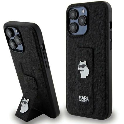 Zadný kryt  KARL LAGERFELD Gripstand Saffiano Choupette Pins KLHCP13XGSACHPK pre Iphone 13 Pro Max Black