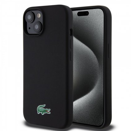 Zadný kryt Lacoste Liquid Silicone Microfiber Croc Logo Magsafe pre iPhone 15 Black